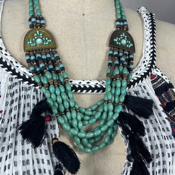 Teal Bohemian Costume Jewelry Necklace - Picture 2 of 8